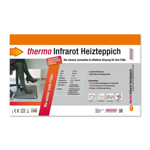 thermo Infrarot Heizteppich, 390x590mm, IPX4
