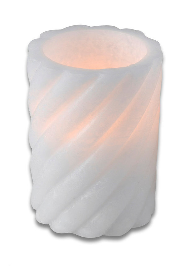 Sanifri home - LED-Echtwachs-Kerze 7,5x10cm, gedreht weiß, realistisches Flackern
