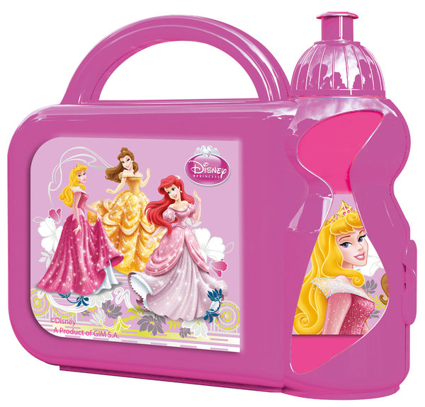 Sanifri home - Brotzeitbox, Disney Prinzessin, mit Trinkflasche und integrierter Brotzeitdose