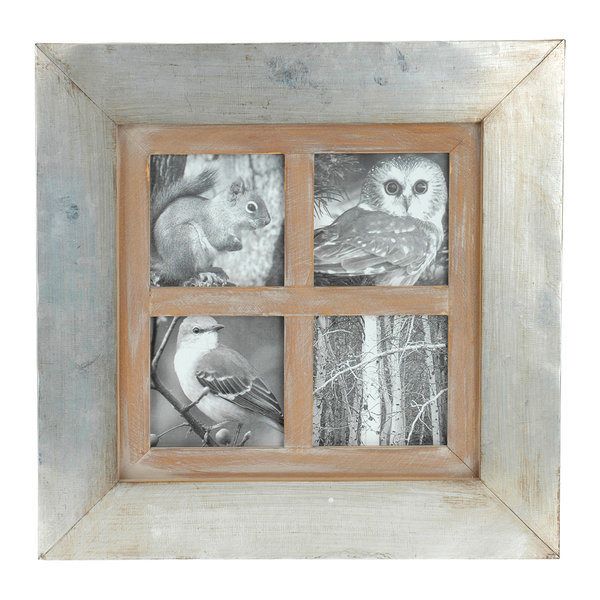 Sanifri home - Bilderrahmen, Holz mit Metall-Beschlag, 35,5x35,5cm, für 4 Fotos
