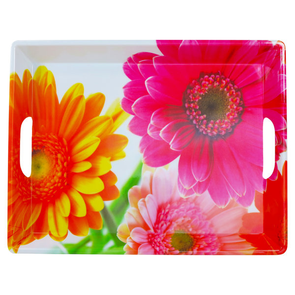 Sanifri home - Tablett aus bruchsicherem Melamin, 37x29x4,5cm, Design Blumen, 2 Griffe