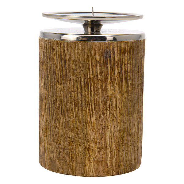 Sanifri home - Kerzenhalter, rund, 14cm, Korpus aus geriffeltem Holz, mit Dorn