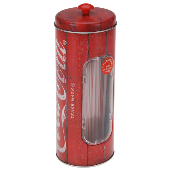 Sanifri home - Coca Cola Strohhalmspender, 83x230mm, "wooden Design" Metall, inkl. Strohhalme