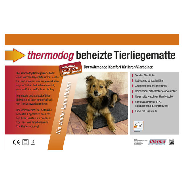 thermodog beheizte Tierliegematte, Wollvlies, 580x810x7mm, 12V / 50W, KFZ-Zigarettenanzünderstecker